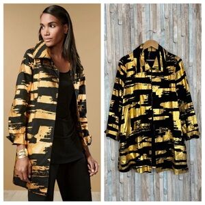 Berek 1X Golden Glow Twill Statement Dress Jacket Black Gold Foiled Longline